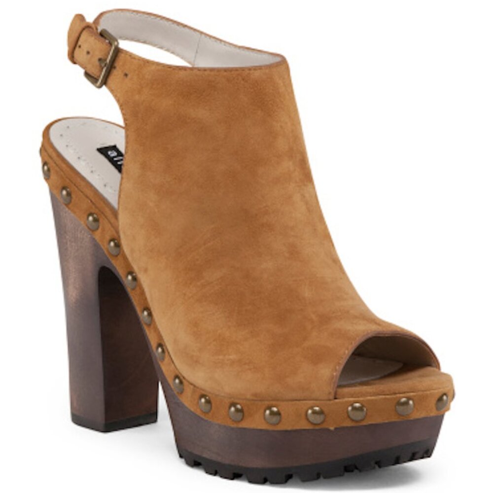NIB Alice + Olivia Sharon Suede Wood Heel Clog Vintage Archival